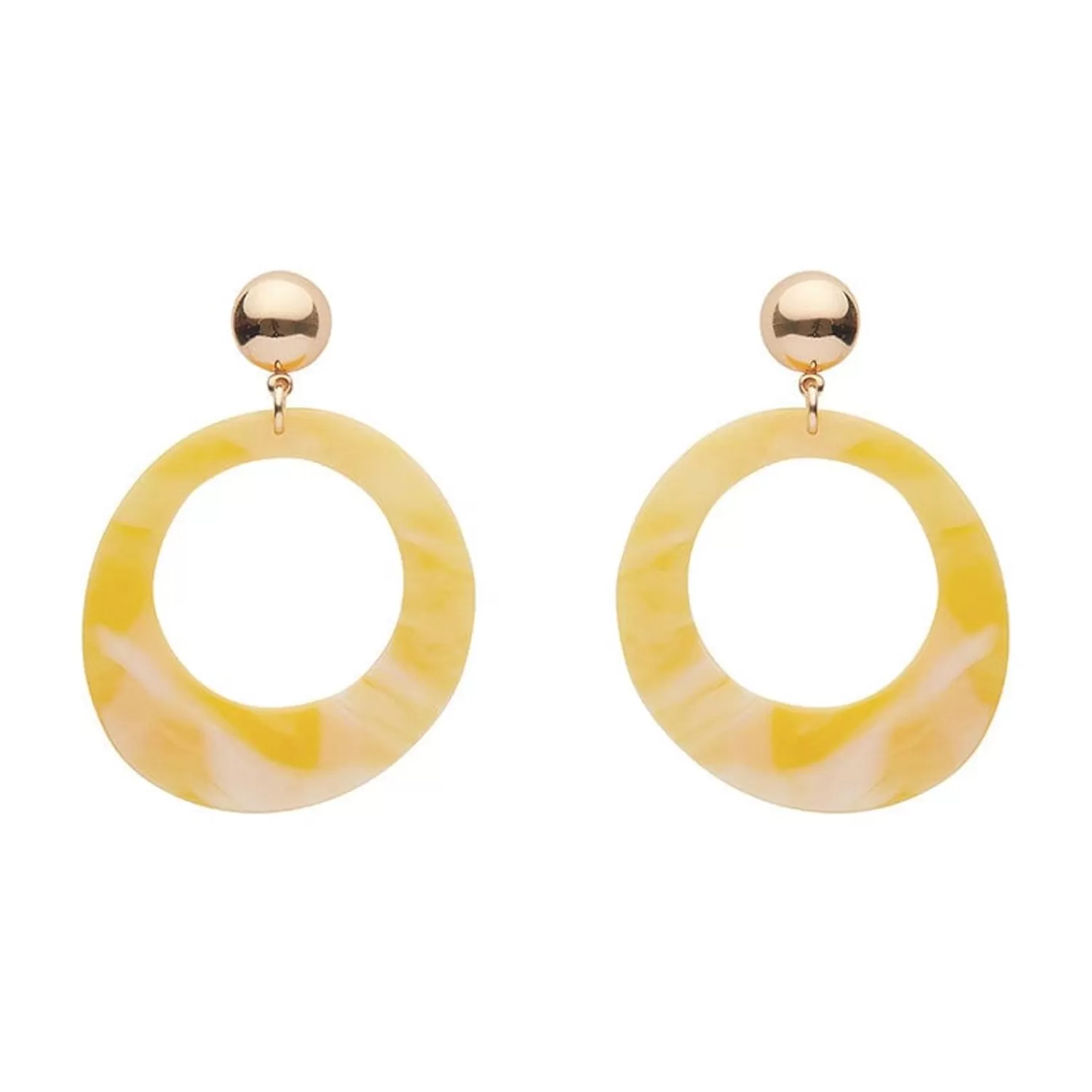 Statement Marble Resin Circle Drop Earrings - Yellow*Erstwilder New