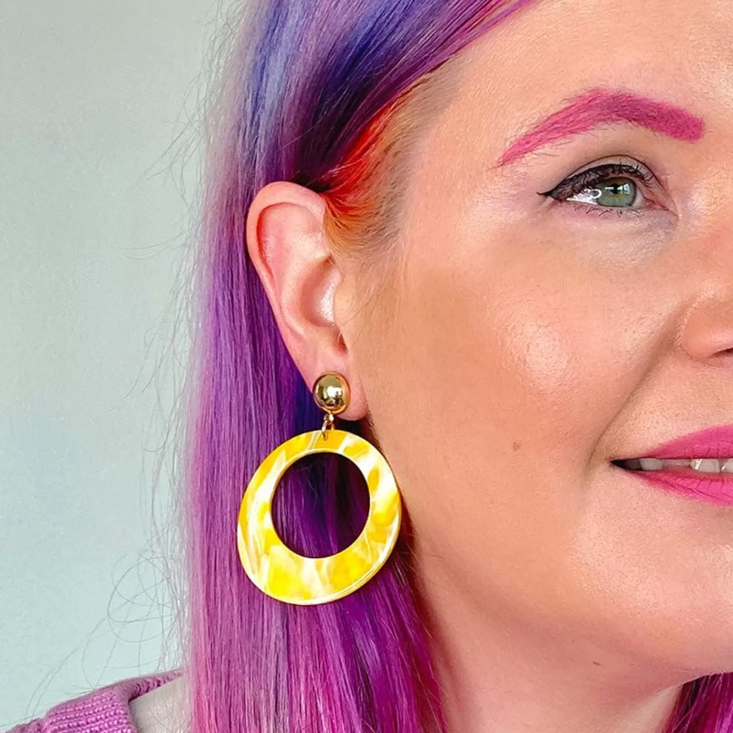 Statement Marble Resin Circle Drop Earrings - Yellow*Erstwilder New