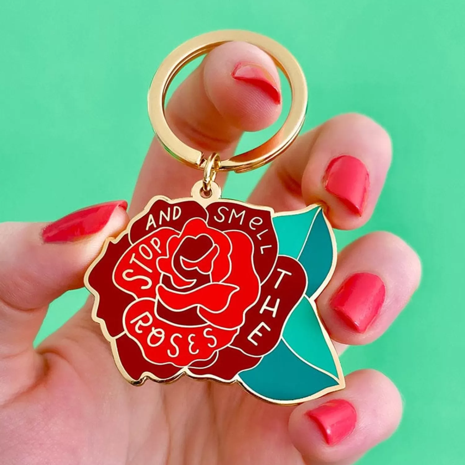 Stop And Smell The Roses Enamel Key Charm*Erstwilder Sale