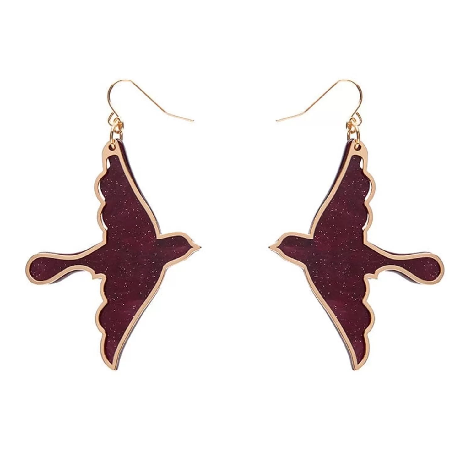 Swallow Ripple Glitter Resin Drop Earrings - Burgundy*Erstwilder Discount