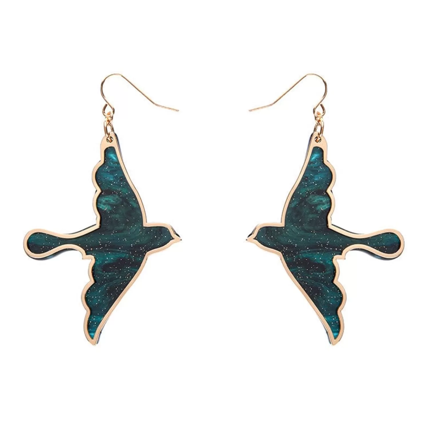 Swallow Ripple Glitter Resin Drop Earrings - Green*Erstwilder Outlet