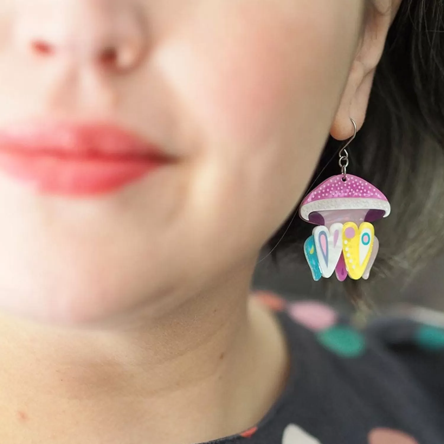 The Whimsical White Spotted Jellyfish Drop Earrings*Erstwilder Fashion